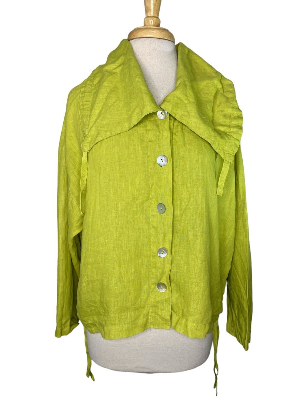 BRYN WALKER Chartreuse Green Adjustable 100% Linen Short Sleeve Jacket Small